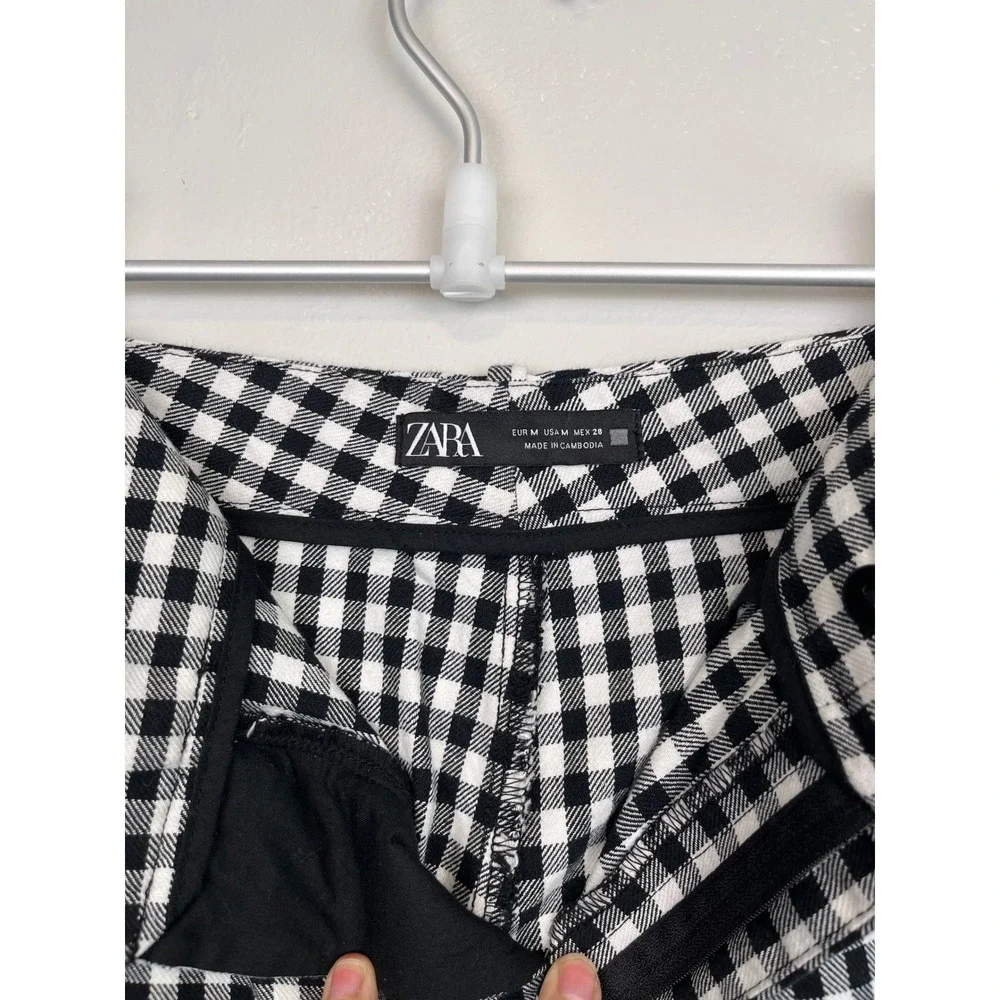 Zara Black White Gingham High Waisted Pleated Tapered Pants Size M - Picture 6 of 9